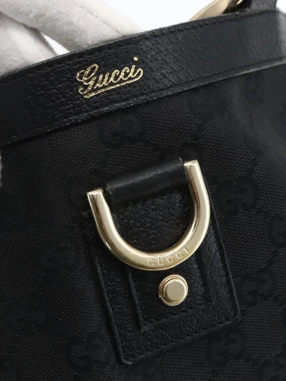 GUCCI GG Canvas Abbey Hand Bag Black Gold 130739 Auth gh1861 - Picture 10 of 16